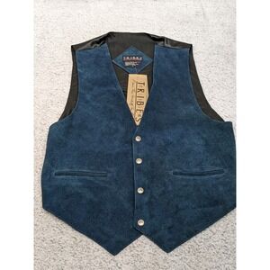 Vintage Tribes Blue Leather Western Vest Men's size Large Oklahoma Buttons NWT